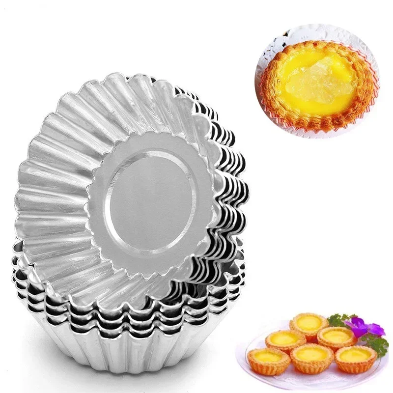 10Pcs/Set Egg Tart Molds Stainless Steel Cupcake Mold Thickened Reusable Cake Cookie Mold Tin