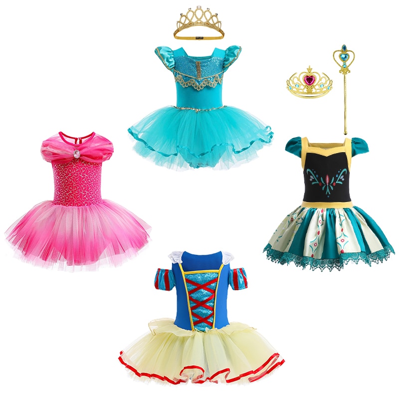 2022 Infant Dress for Girls Princess Anna Aurora Jasmine Snow White Party Infant Ball Gown Skirt Elegant Kids Ballet Tulle Dress