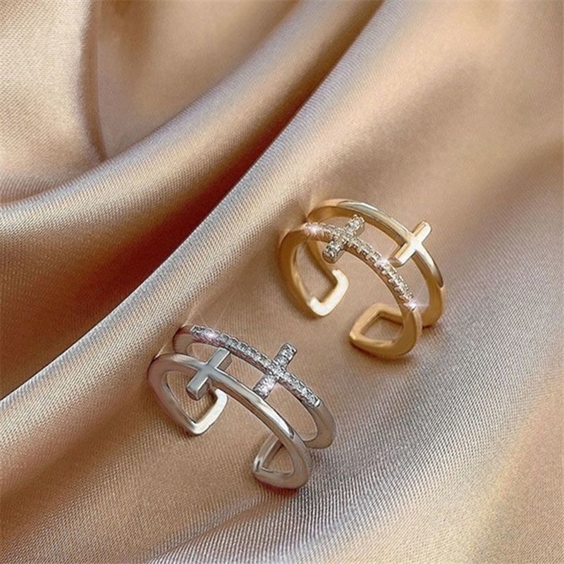 925 Sterling Silver Women Sweet Ring Finger White Zircon Excellent Light Cross Circle Ring for Woman Girl Fashion Jewelry