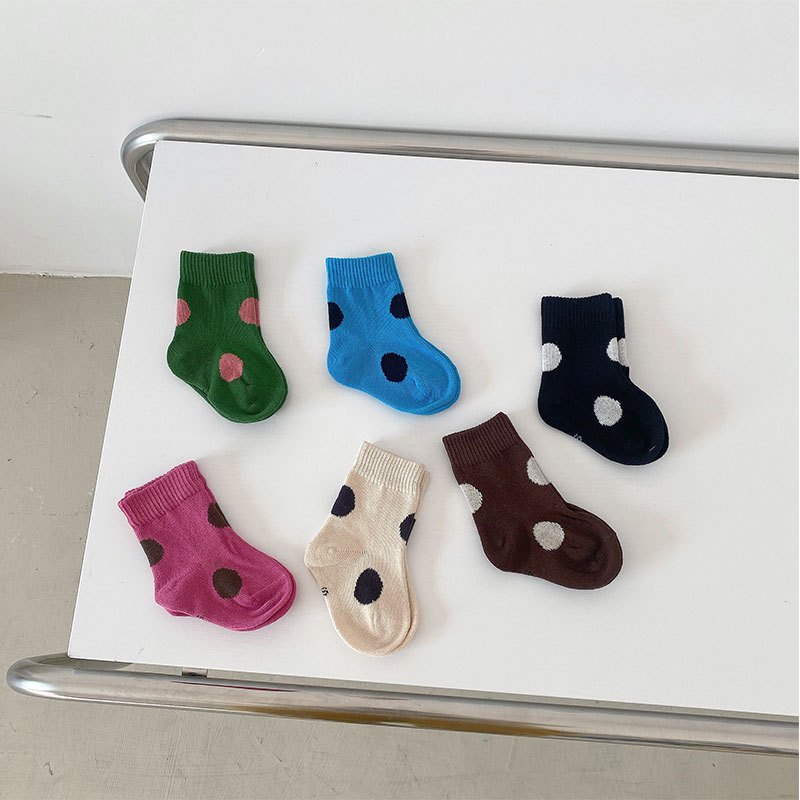 2022 New Kids Candy Color Socks Fashion Cotton Polka Dots Socks for Boys Girls Newborn Infant Toddler Slouch Students Socks 0-6Y