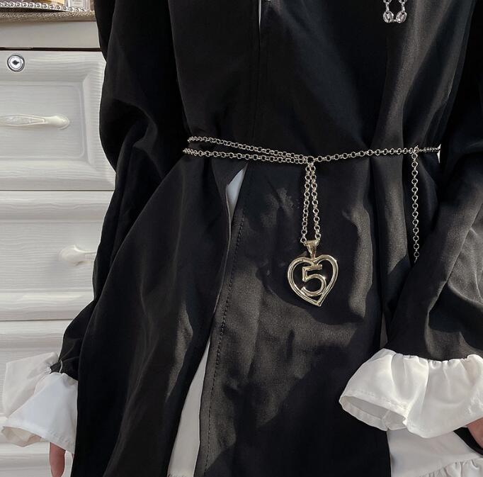 Celebrity big love pendant number waist chain accessories women's suit skirt belt metal braided chain