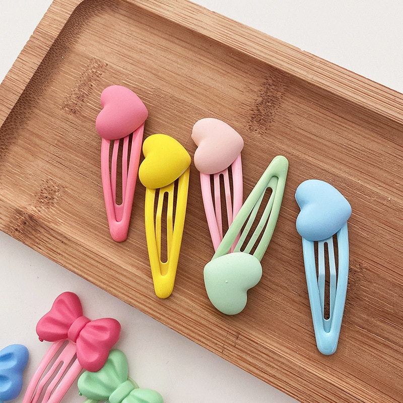 5pcs/set Baby Girls Hairpins Acrylic Cartoon Bow Hair Clips Headwear Children Girls Heart-shaped Hairpins Kid Hair Accessories
