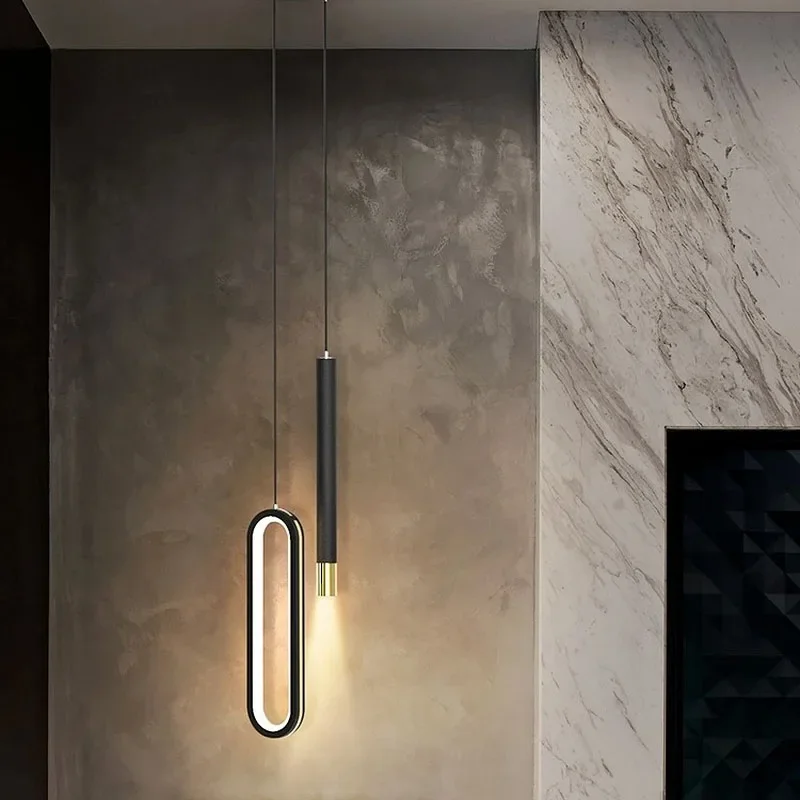 Modern Lustre Minimalist LED Chandelier Pendant Lights Nordic Bedroom Bedside Long Line Light