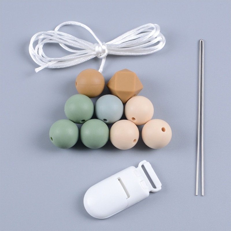 DIY Baby Pacifier Chain Kit White Thread Plastic Clip Bead Threading Needle for Handmade Infant Toddler Silicone Soothie Teether