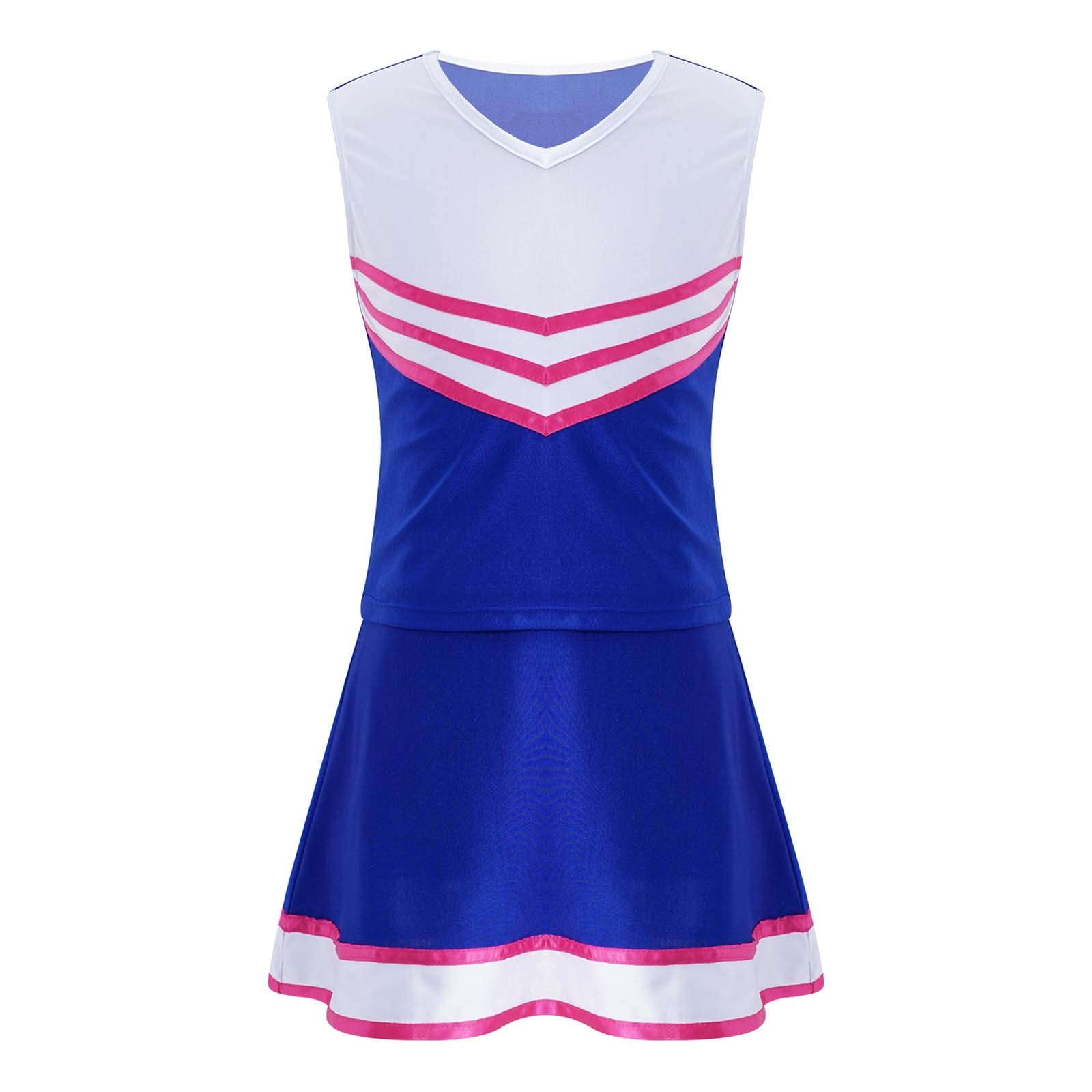 Girls Cheerleadering Uniform Cheerleader Outfit Dance Costume Kids Dance Dresses V Neck Striped Patchwork Crop Tops with Skirt