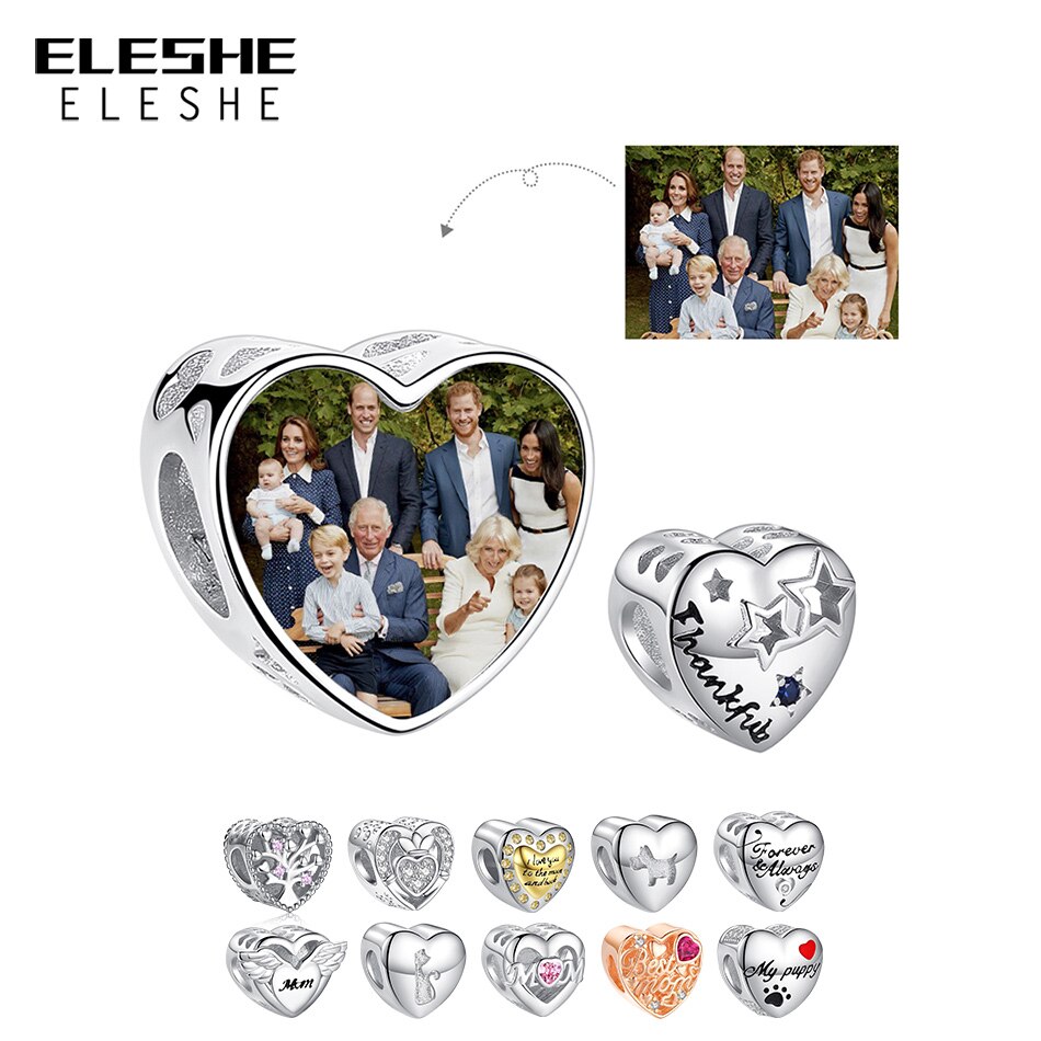 Fit Original Bracelet Custom Photo Charms 925 Sterling Silver Thankful and Small Star Heart Bead DIY Fashion Jewelry Making