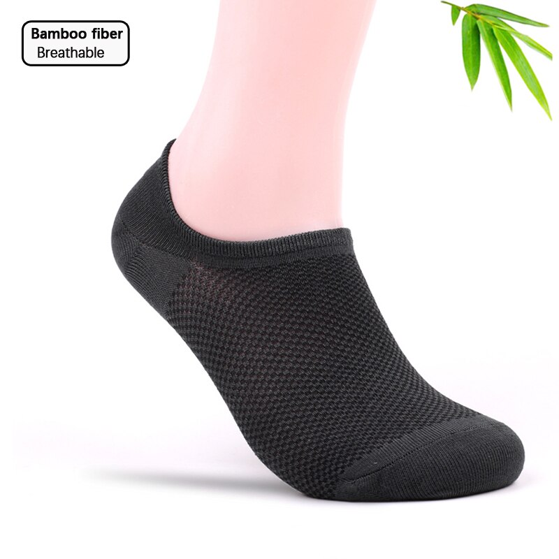 5Pairs Pack Mens No Show Socks Invisible Mesh Breathable Low Cut Bamboo Fiber Socks For Men With Non Slip Grips