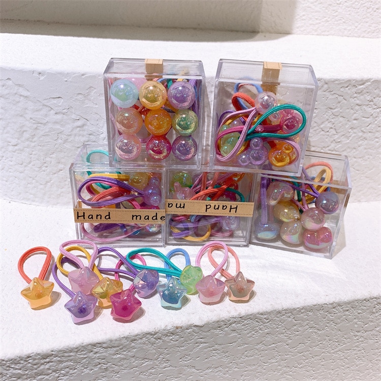 Japan Korea Children's Jelly Color Hair Hair Rope Little Girl Cartoon Hair Rubber Band Hair Rope Princess Ponytail Hair Rin