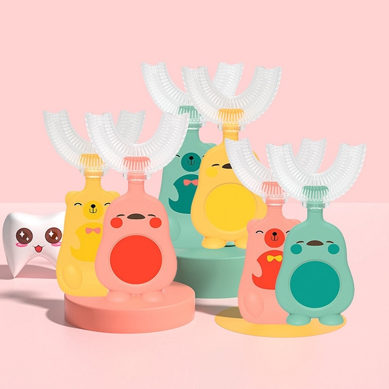 Baby Toothbrush 2-12 Years Old 360 Degree U-shaped Children Kids Toothbrush Oral Care Cleaning Soft Silicone Bbay Brush Teethers