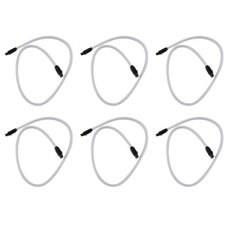 6X 50CM SATA 3.0 III SATA3 7Pin Data Cable 6Gb/S SSD Cables HDD Hard Disk Data Cord With Nylon Sleeved Premium Version