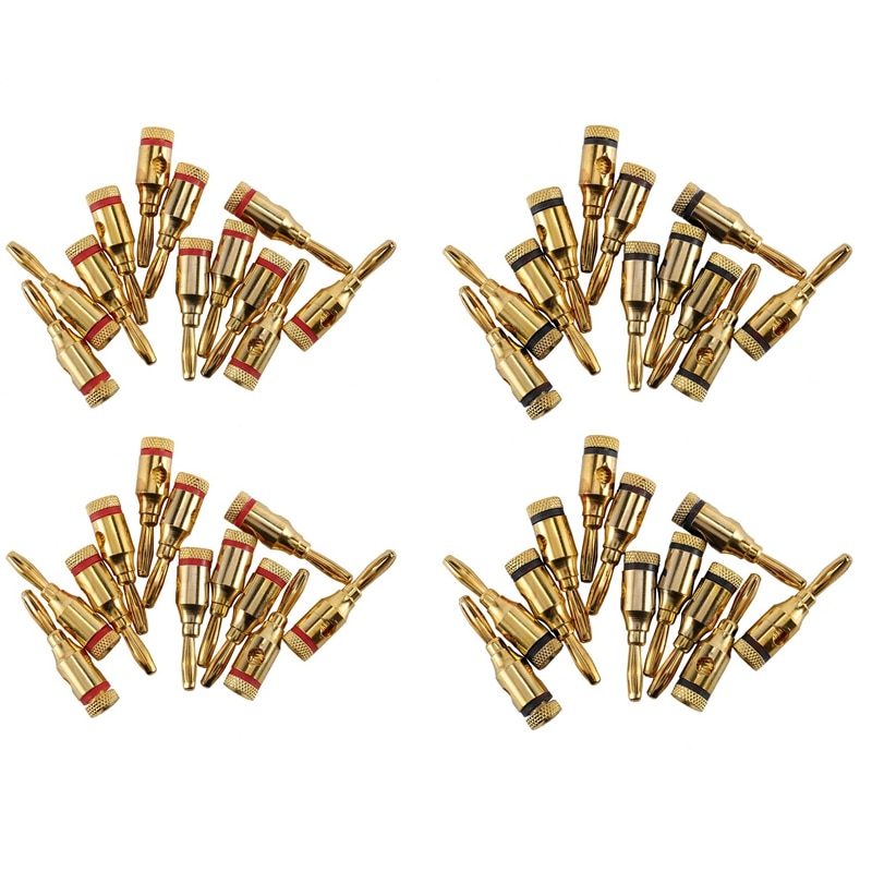 Banana Plugs Open Screw 24K Gold Plated Plugs Audio Jack Connector For Speaker Stereo Cable, 48 Pack (24 Red, 24 Black)