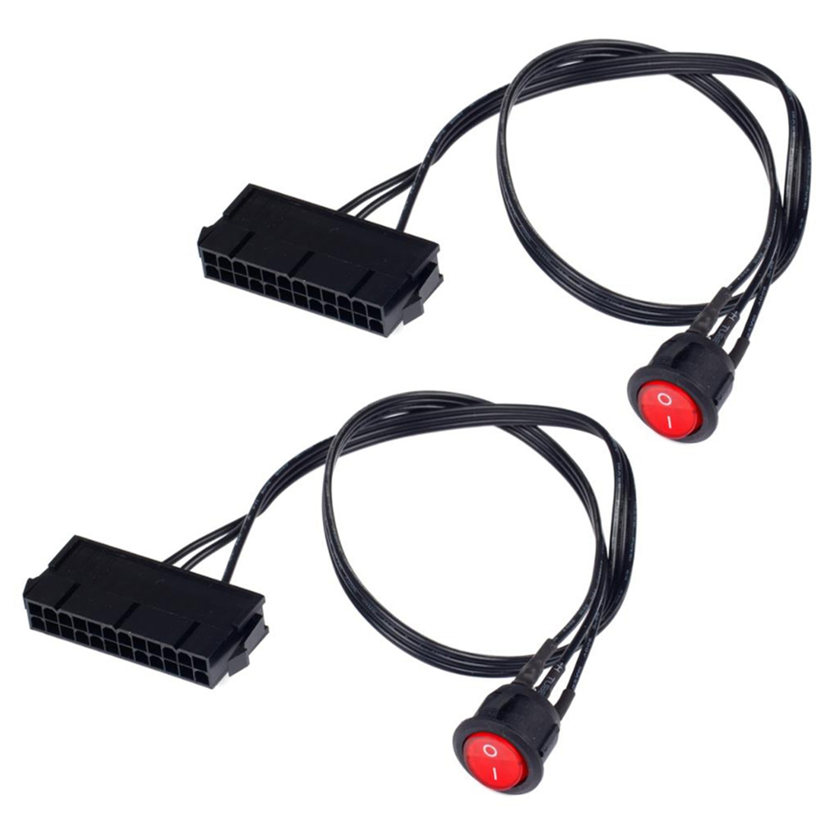 2Pcs 50Cm Cable Copper Tin Wire 24-Pin Female ATX PSU PC Power Supply Starter Tester Start Up Jumper With ON/OFF Switch