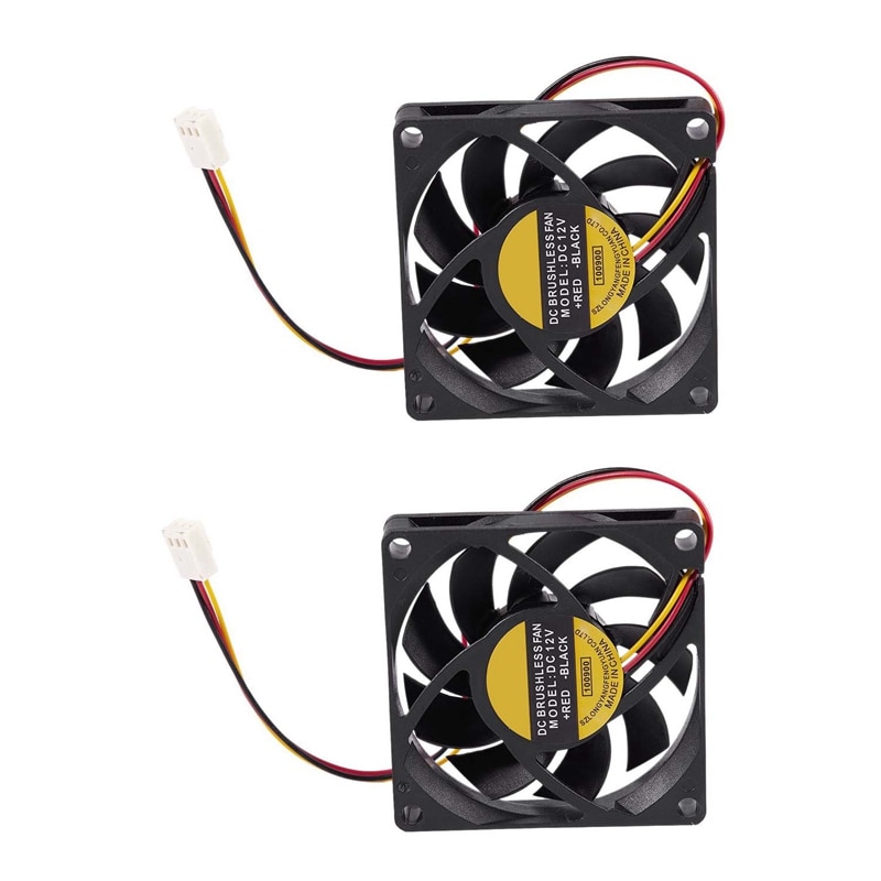 2Pcs 70X70mm 12V 3-Pin PC Computer Case CPU DC Brushless Cooler Cooling Fan Black