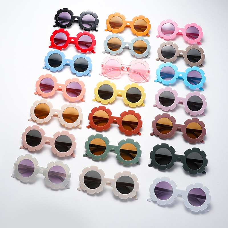 2022 New Sun Flower Round Cute Kids Sunglasses UV400 for Boy Girls Toddler Lovely Baby Sun Glasses Children