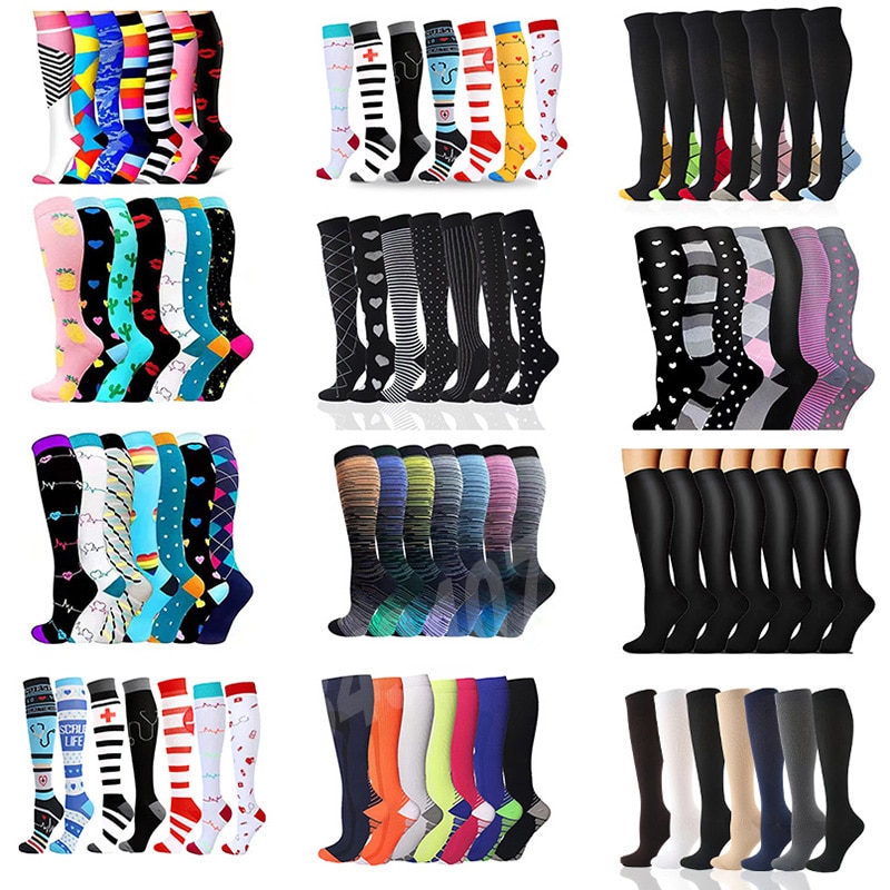 3/5/6/7/8 Pairs Lot Pack Women Men Compression Socks Stockings Elastic Sports Beautiful Leg Running Nurse Climbing Cycling Socks