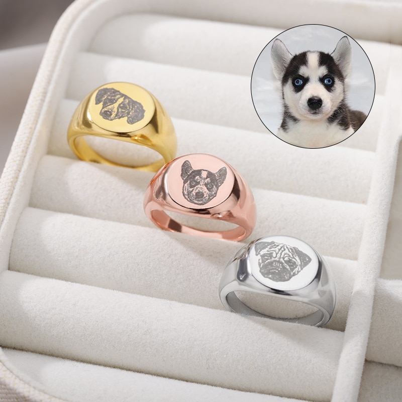 Pet Dog Cat Photo Custom Rings For Women Men Gold Color Stainless Steel Customized Animal Ring Personalized Jewelry
