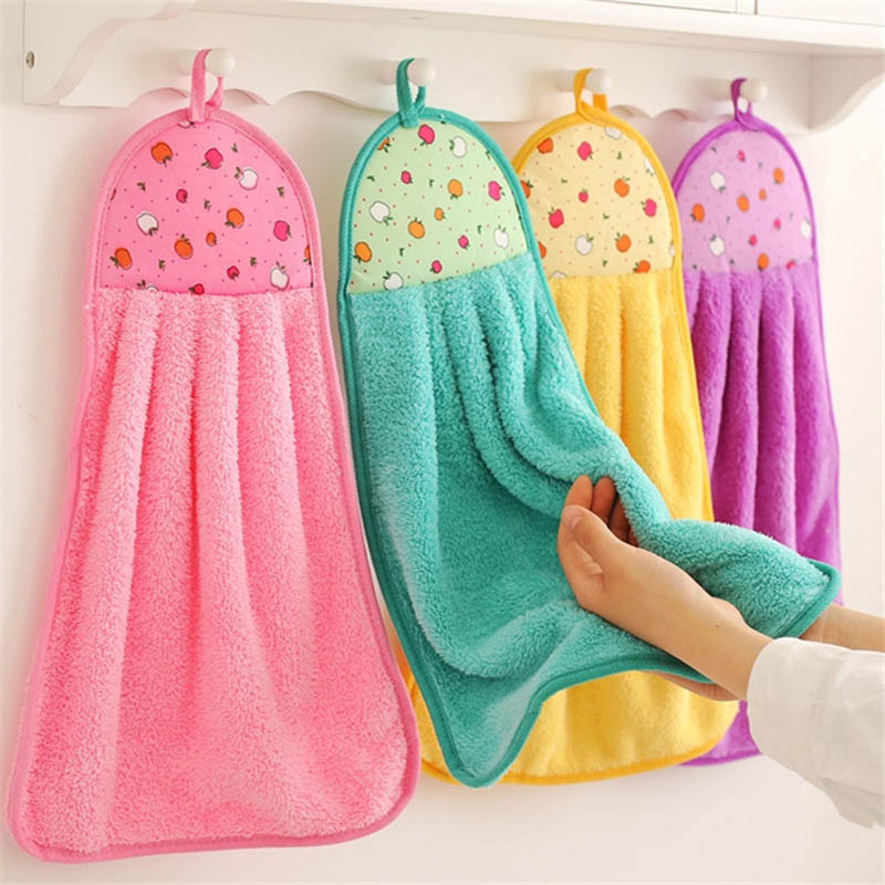 Coral Velvet Bathroom Supplies Soft Hand Towel Absorbent Cloth Dishcloths Hanging Cloth Kitchen Accessories 31*43cm