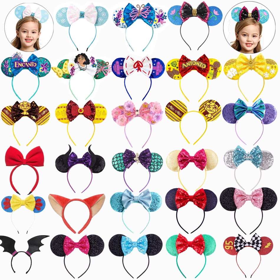 Disney Mouse Ears Headband Baby Girls Princess Cosplay Encanto Isabella Frozen Elsa Hair Bows Hairband Girls Hair Accessories