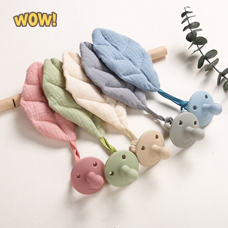 Cotton Cartoon Leaves Baby Pacifier Clip Chain With Silicone Pacifier Solid Color Soother Holder Infant Teething Chain Toys Gift