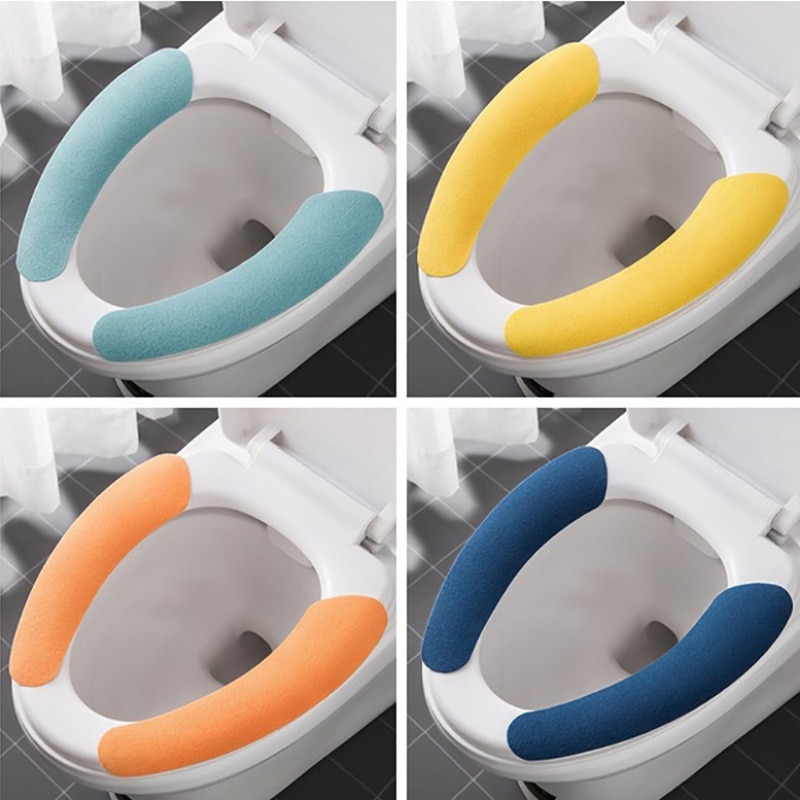 2Pc/set Reusable Warm Flannel Toilet Sticker Toilet Seat Covers Washable Toilet Seat Filling Bathroom Mat Seat Cover Universal