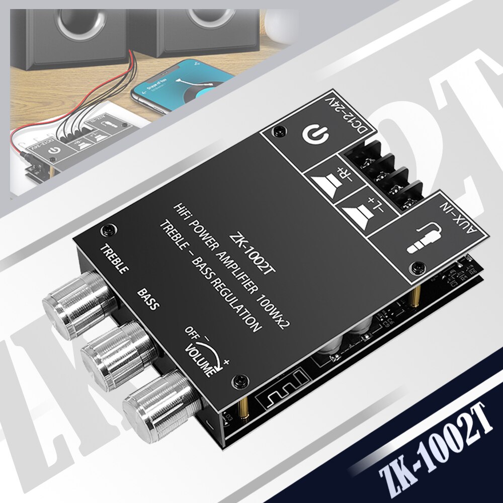 ZK-1002T Bluetooth Treble and Bass Adjustment Subwoofer Amplifier Board Channel High Power Audio Stereo Bass AMP