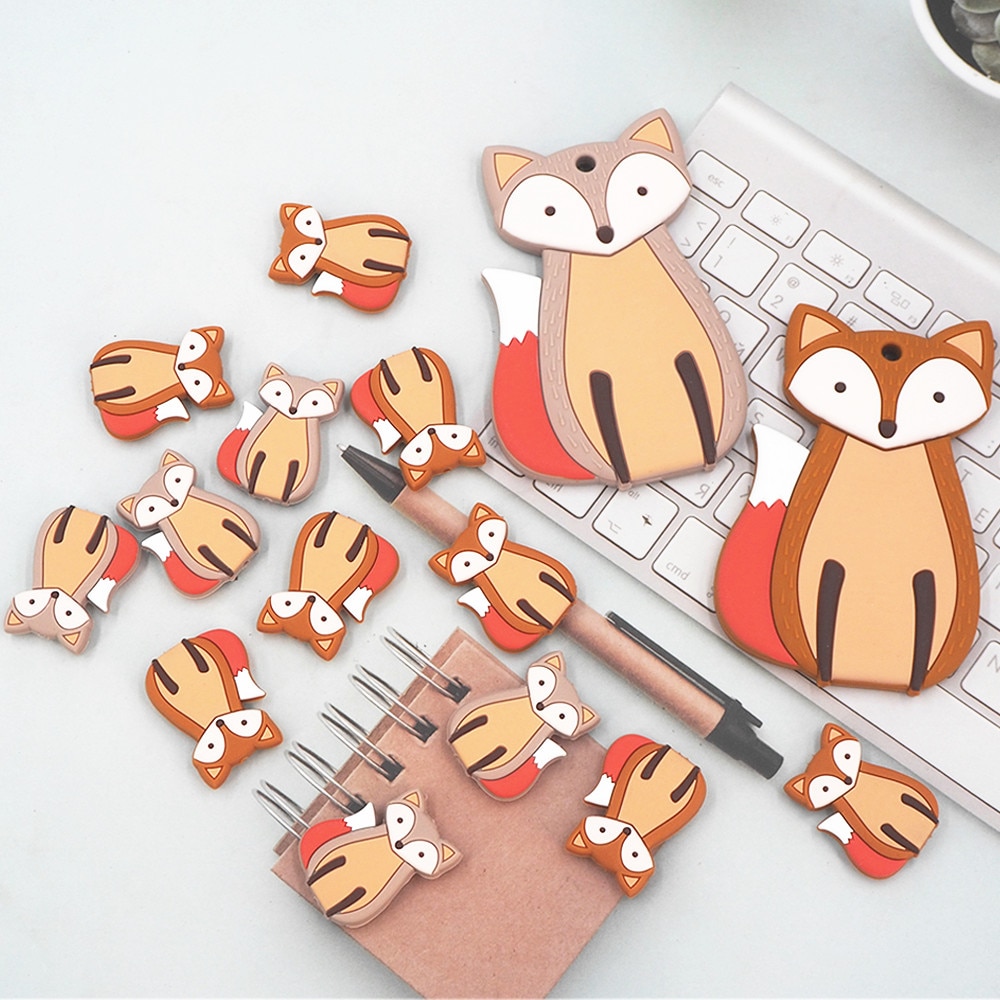 Chenkai 10pcs Silicone Fox Beads BPA Free Animal Bead DIY Teething Infant Chewable Dummy Necklace Pacifier Toy Accessories