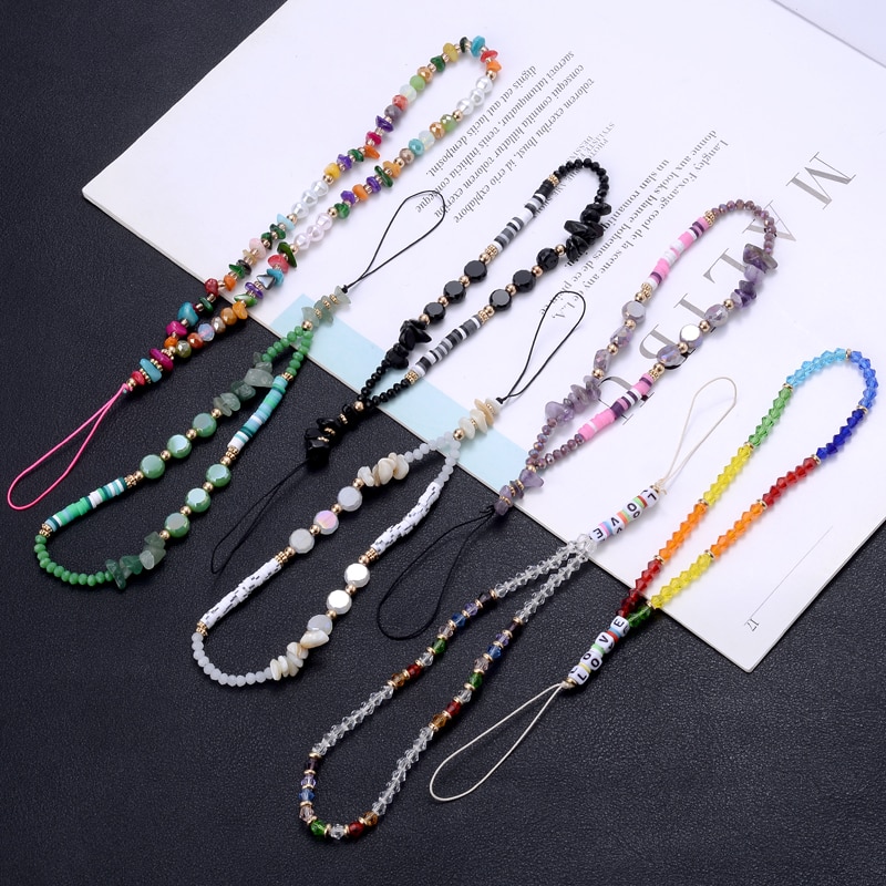Creative Colorful Gravel Mobile Phone Chain Women Girls Acrylic Anti-Lost Fashion Jewelry Beaded Cellphone Strap Lanyard Hanging
