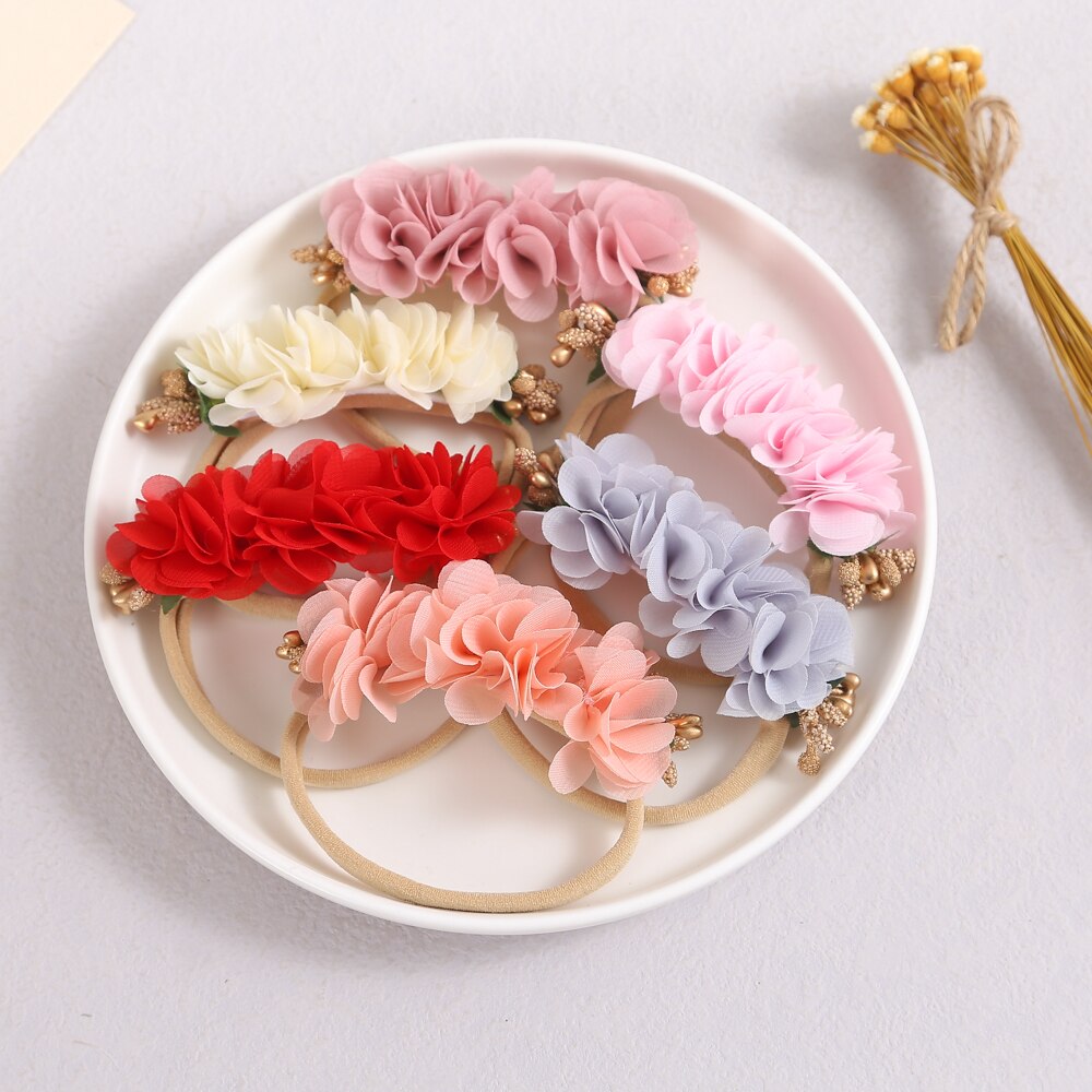 Colorful Flowers Hair Bands For Babies Soft Elegant Baby Headband Nylon Elastic Headwear Beauty Newborn Hair Accessories