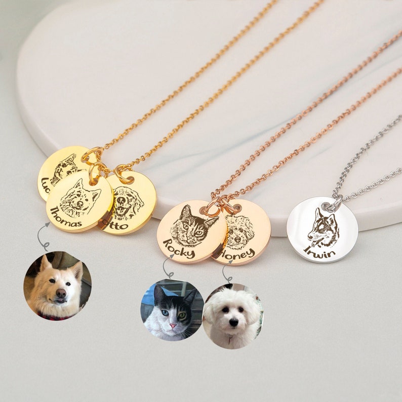 Personalized Engraved 3 Pet Photos Necklace with Name Jewelry Stainless Steel Dog Cat Portrait Custom Necklaces Pendants Collier