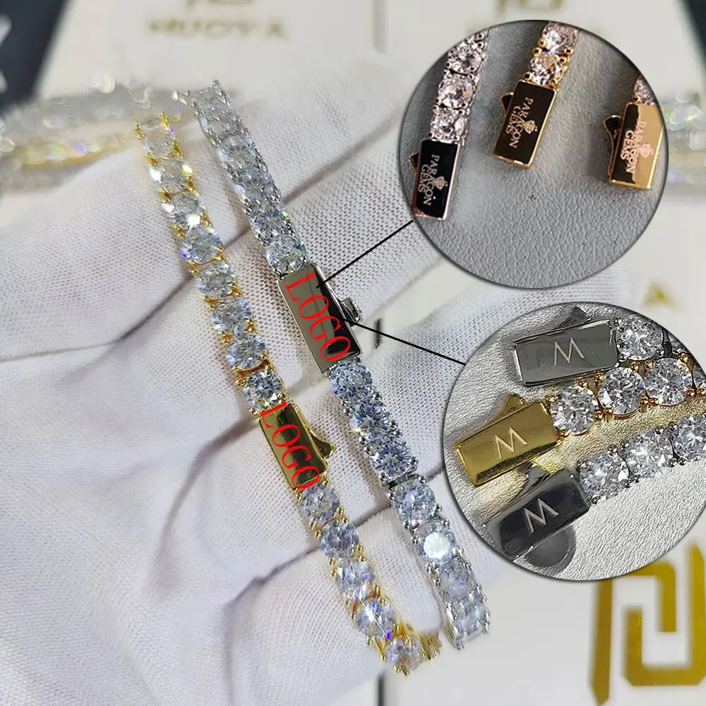 Free Custom Name Laser Marking Cubic Zirconia Tennis Chain Iced Out Bracelet Plated Bling Custom