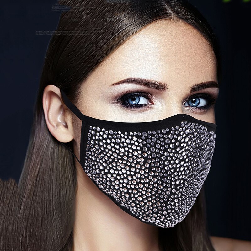 Shiny Rhinestone Masks For Women Black Bling Crystal Face Cover Masquerade Halloween Party Nightclub Face Accessory Jewelry Gift