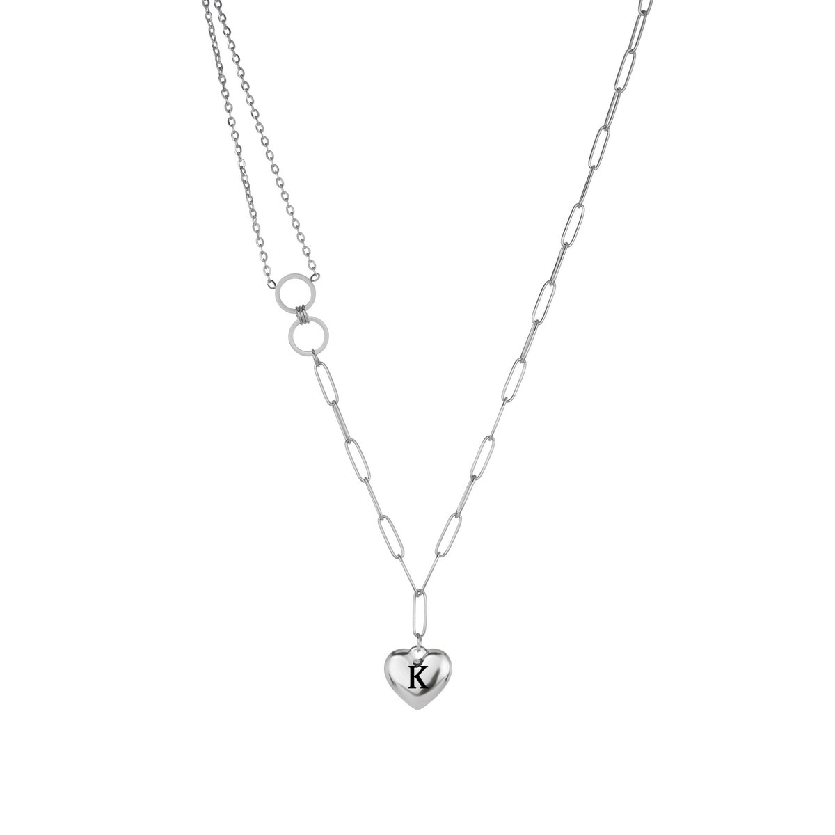 Stianless Steel Necklace Letter Personalized Engrave Round Heart Necklace Splicing Chain Jewelry Simple Gift For Women Girl