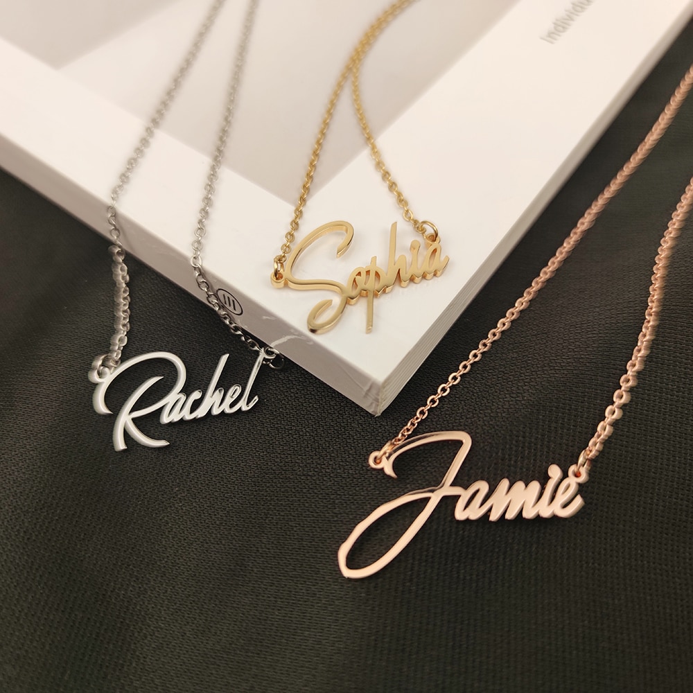 Custom Name Necklace for Women Stainless Steel Jewelry Personalized Handwritten Letter Nameplate Pendant Gold Chain Choker Gifts