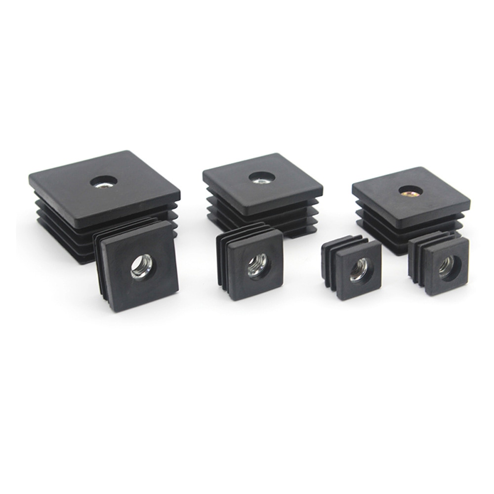 4pcs M8 Square Plastic Furniture Leg Pipe Hole Plugs with Nut Black Blanking End Cover Caps Chair Leg Furniture Leveling Feet