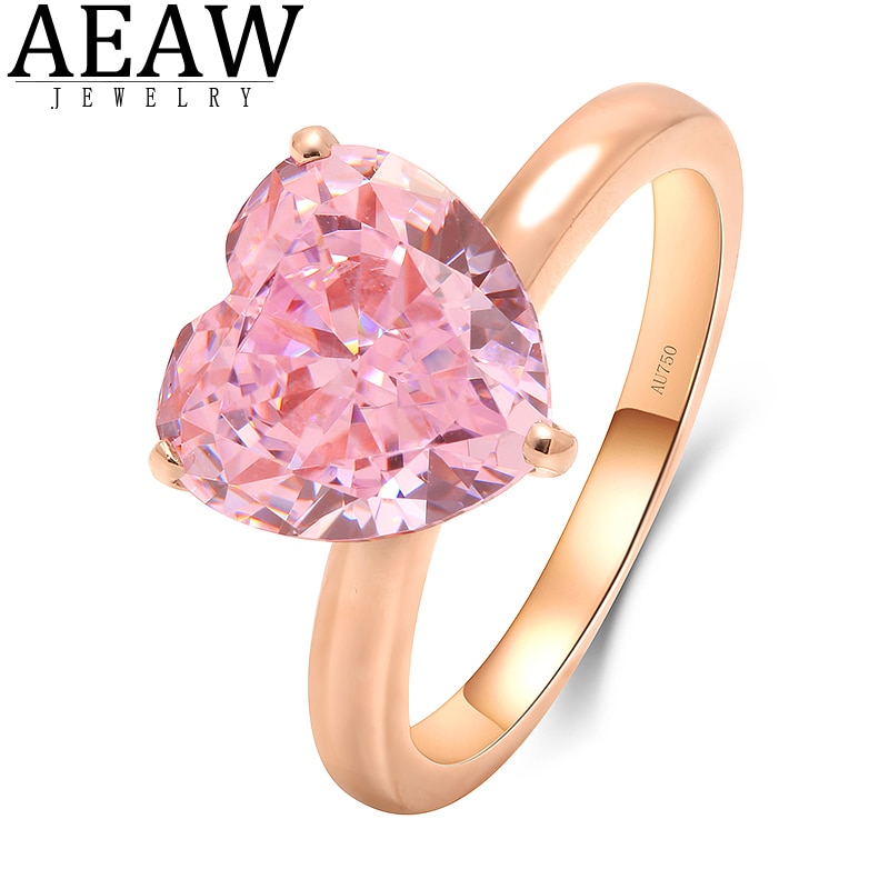 AEAW 10K Yellow Gold DF Color 4.0ct Heart Cut Pink Gem Rings for Women Wedding Engagement Anniversary Gift Fine Jewelry