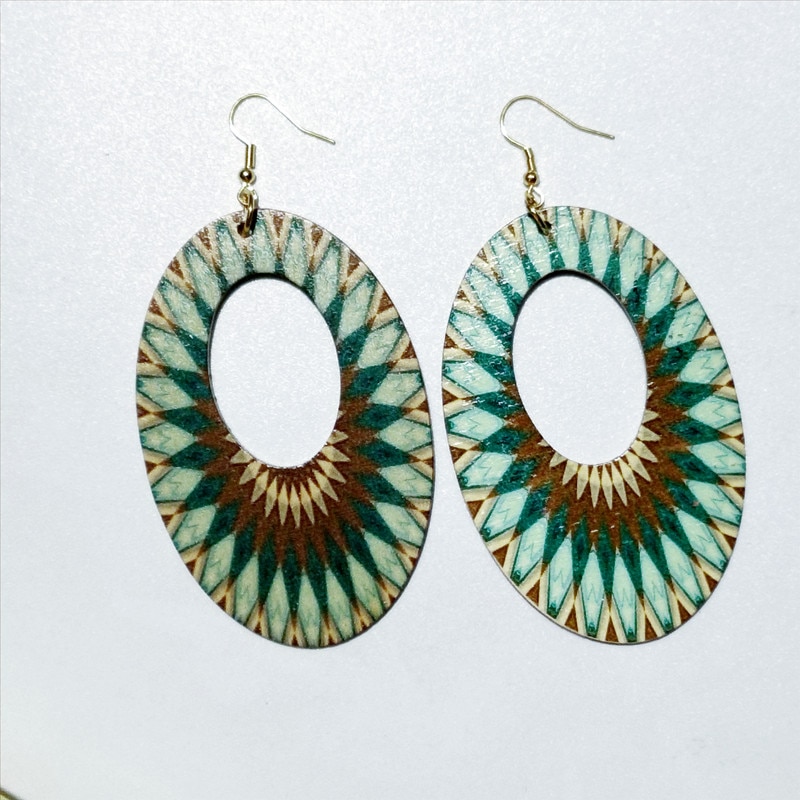 Colorful Big Round Drop Earring Printing Flower Wood Earrings Women's Fashion Jewelry Eardrop Personality Hoop Earrings
