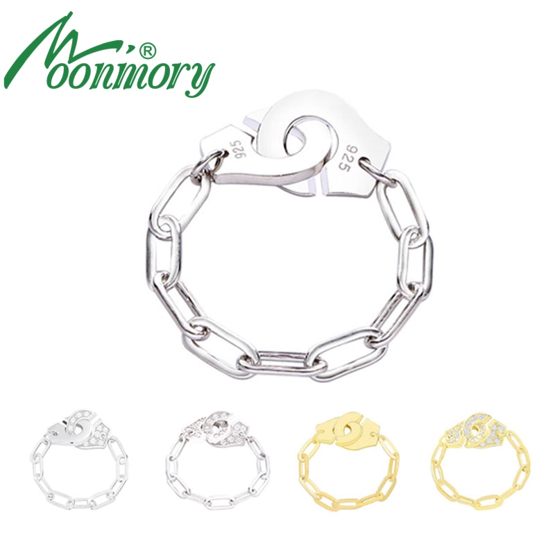Moonmory 925 Sterling Silver Handcuff Ring White Paper Clip Chain Menottes Ring Gift For Women And Men Jewelry Dating Anillos
