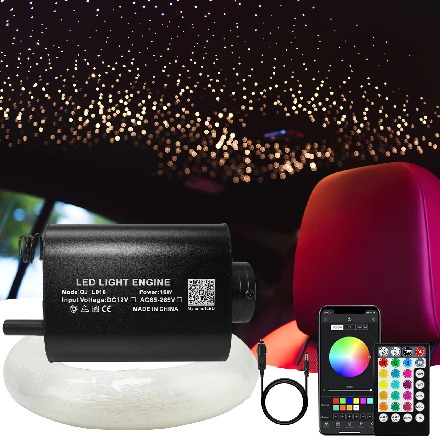16W RGBW Car Roof Star Light LED Starry Sky Ceiling Lights Auto Accessories Lamp Music Control Car