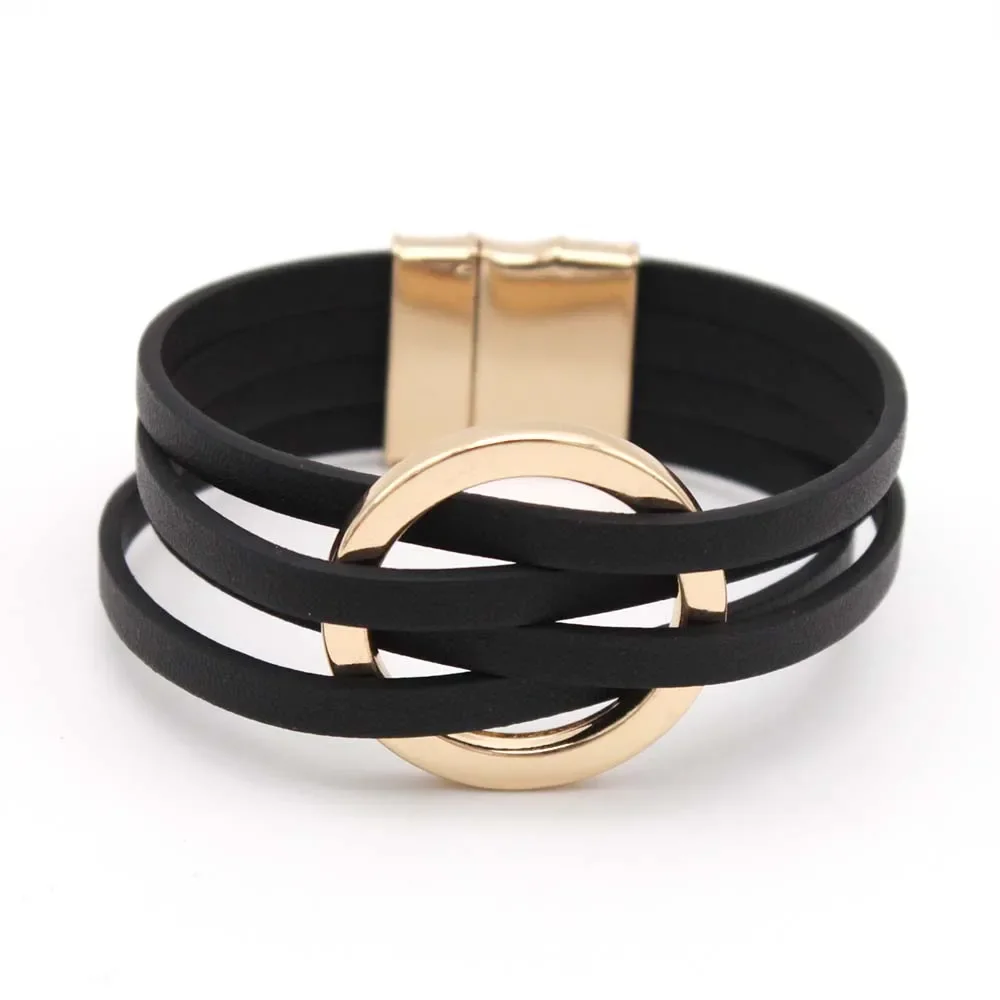 Leather Bracelets For Women 2024 Fashion Bracelets & Bangles Elegant Multilayer Wide Wrap Bracelet