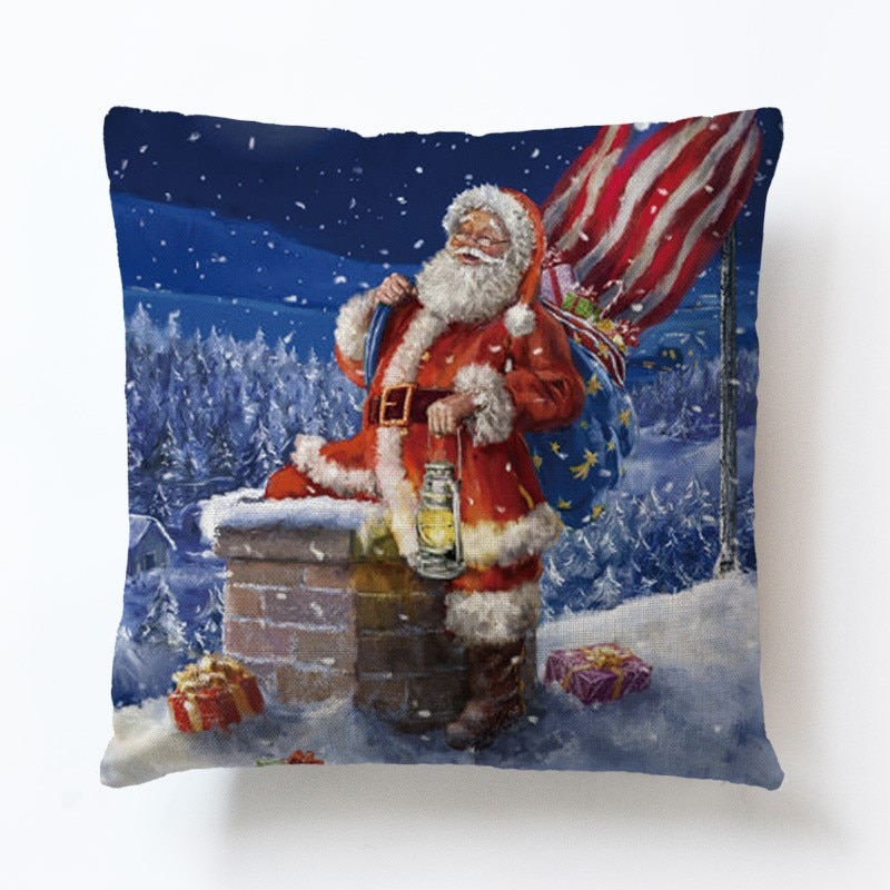 Santa Cushion Cover Claus Sofa Pillowcase Living Room Decoration 45x45cm Nap Pillowsham Kids Children Gift