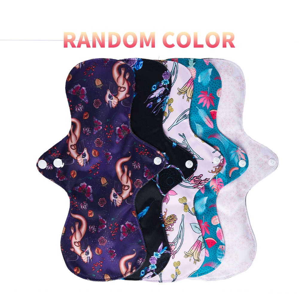 Elinfant 1/5 Pcs/Set Washable Sanitary Napki Random Prints Sanitary Towel Absorbent Reusable Charcoal Bamboo Cloth Menstrual Pad