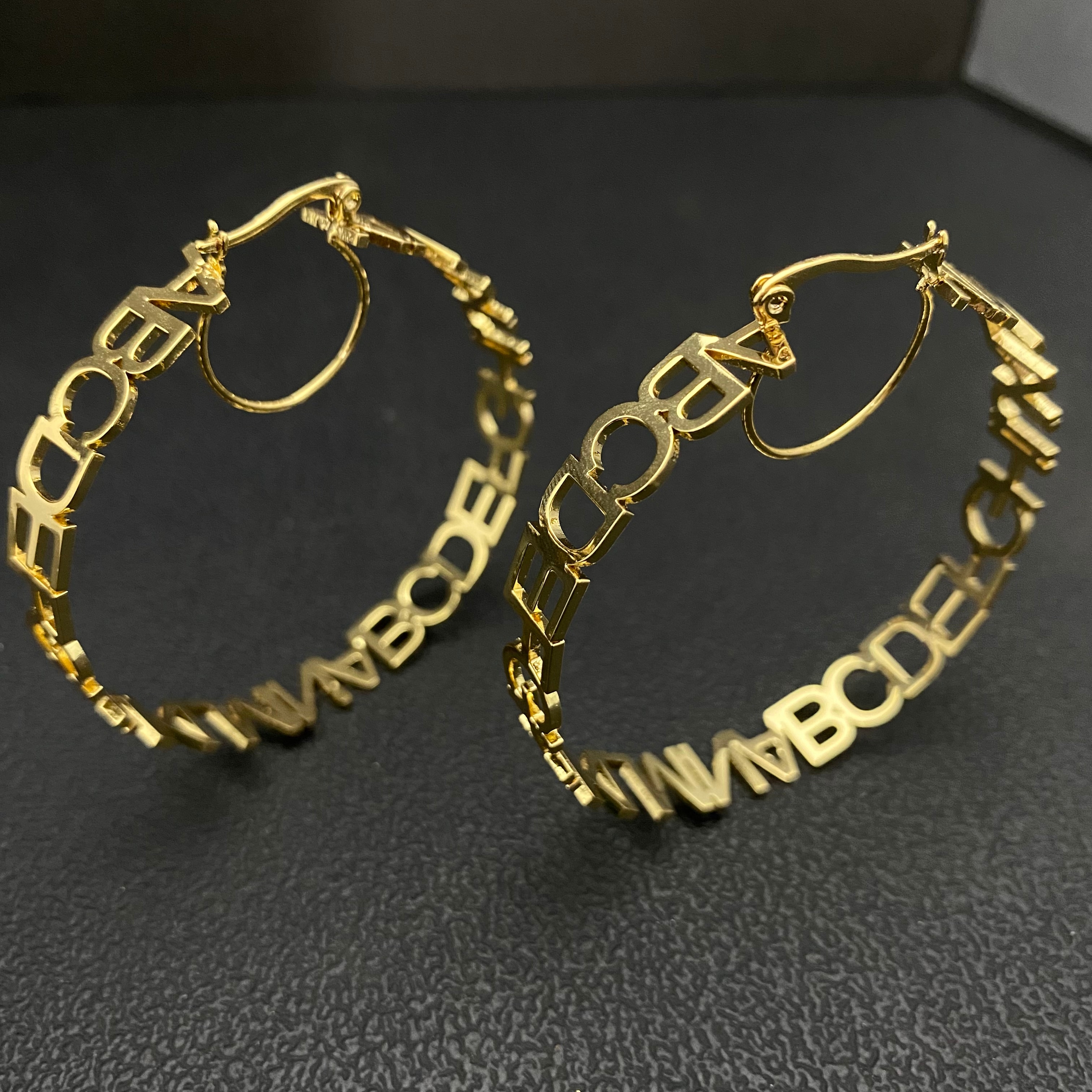 Custom Name Hoop Earrings Stainless Steel Personalized Circle Name Earrings For Women Girls Gifts