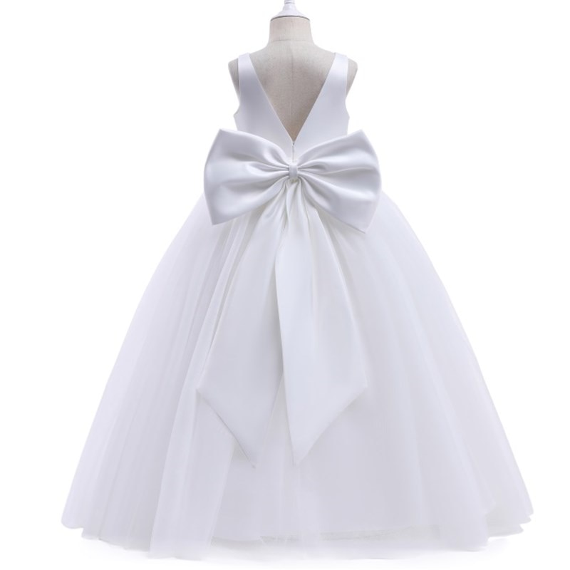 White Lace Flower Dress for Formal Party Long Dress Little Girl Elegant Embroidered Teen Girl Wedding Bridesmaid Porm Gown