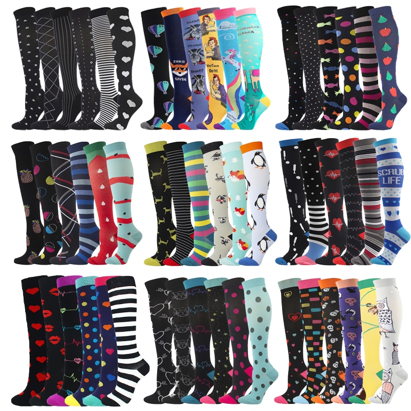 6/7 Pair Combination Compression Socks Women's Medical Varicose Vein Riding Sports Elastic Men's Socks Many Factory Wh