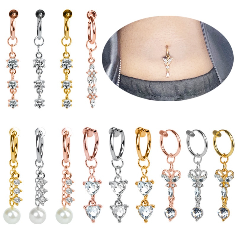 Belly Cartilage Earring Clip Fake Belly Piercing Body Puncture Jewelry Fake Belly Button Ring Navel Fake Pircing Ring Belly Clip