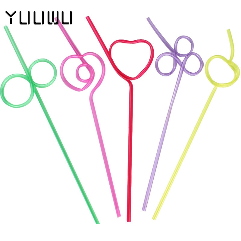 10 Pc Funny Soft Plastic Curly Loop Straw Unique Flexible Drinking Tube Kids Party Bar Accessories Beer Colorful Homebrew Kawaii