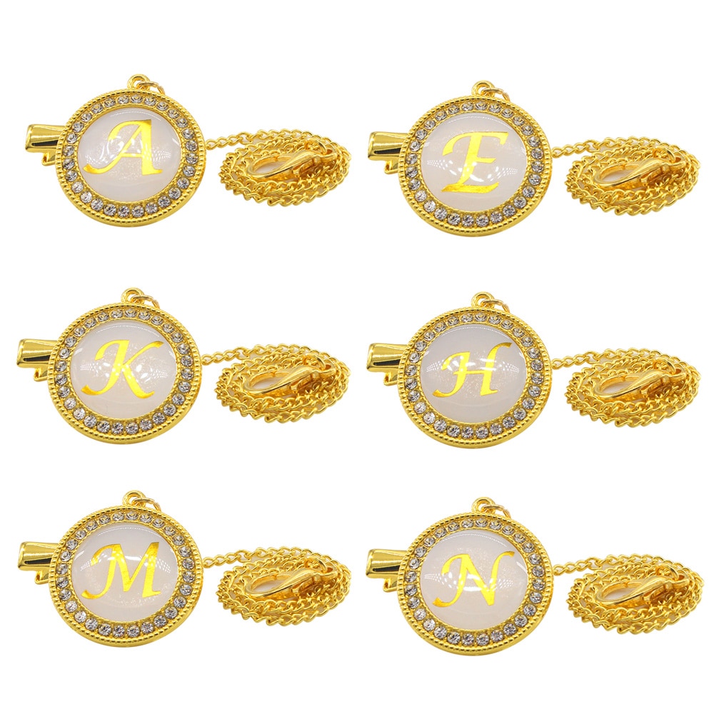 Luxury Baby Pacifier Clips Chain Name Initial 26 Letter Bling Golden Pacifier Holder Newborn Teether Baby Soother Dummy Clip