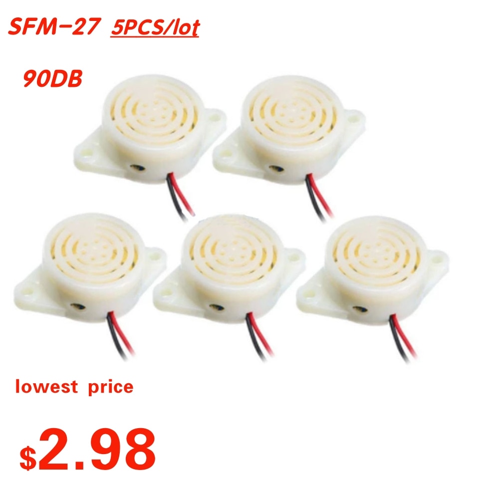 5PC/Lot SFM-27 Beep Buzzer DC 3-24V Intermittent Electronic Buzzer Sounder 90DB Continuous Alarm Buzzers for Arduino Diy Buzzer