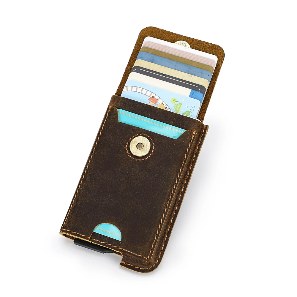 Hiram Vintage Genuine Leather RFID Blocking Card Holder Wallet for Men Luxury Card Wallet Case