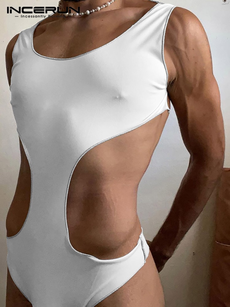 Fashion Casual Style Men's Comfortable Homewear Furnishing Side Hollow Sleeveless Well Fitting Triangle Sexy Bodysuit S-5XL